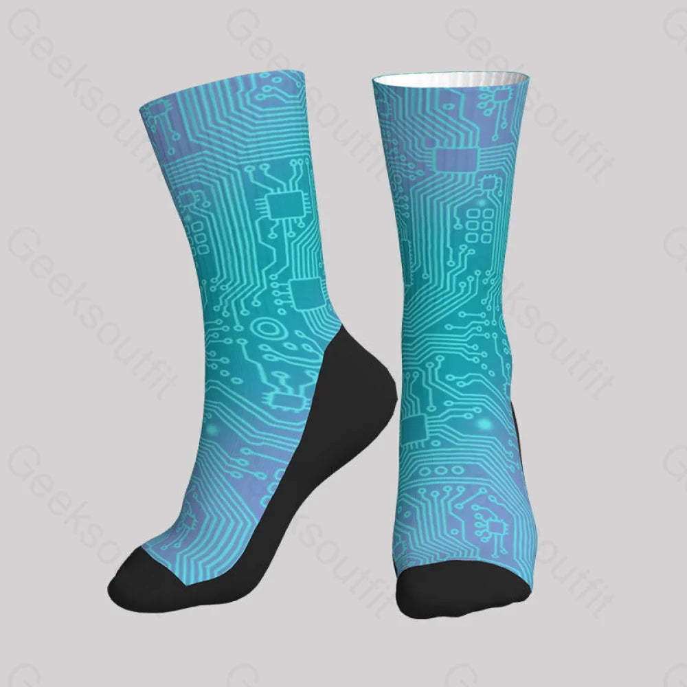 Computer Circuit Board Lake Green Men’s Socks