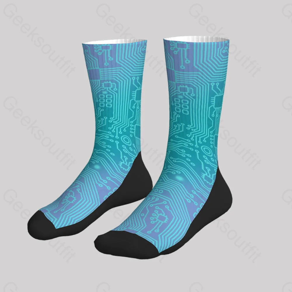 Computer Circuit Board Lake Green Men’s Socks Sks079