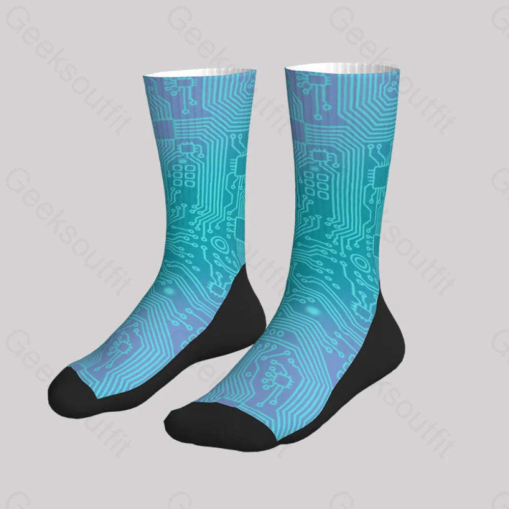 Computer Circuit Board Lake Green Men’s Socks Sks079