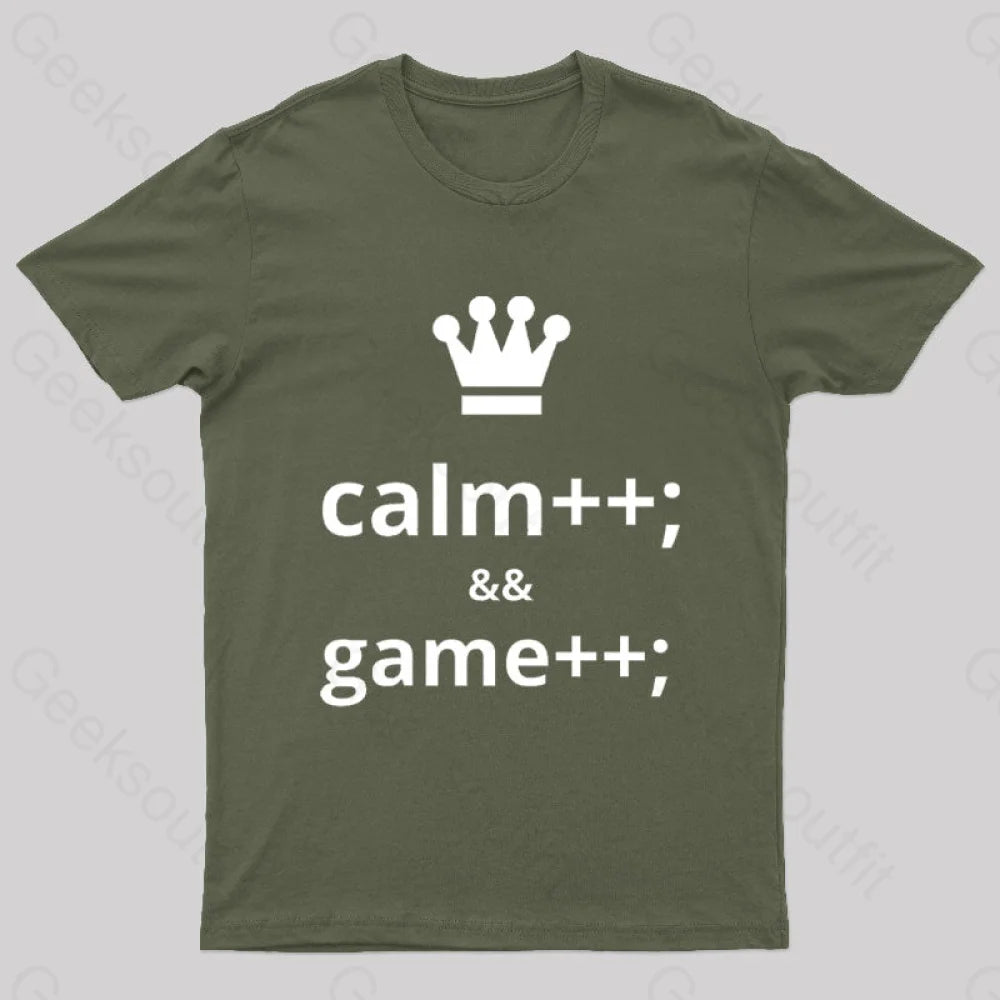 Computer Geek Keep Calm And Game More Nerd T-Shirt Army Green / S