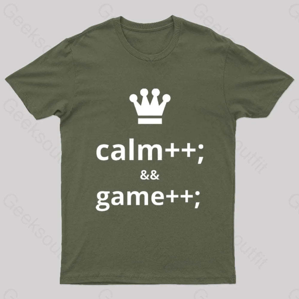 Computer Geek Keep Calm And Game More Nerd T-Shirt Army Green / S
