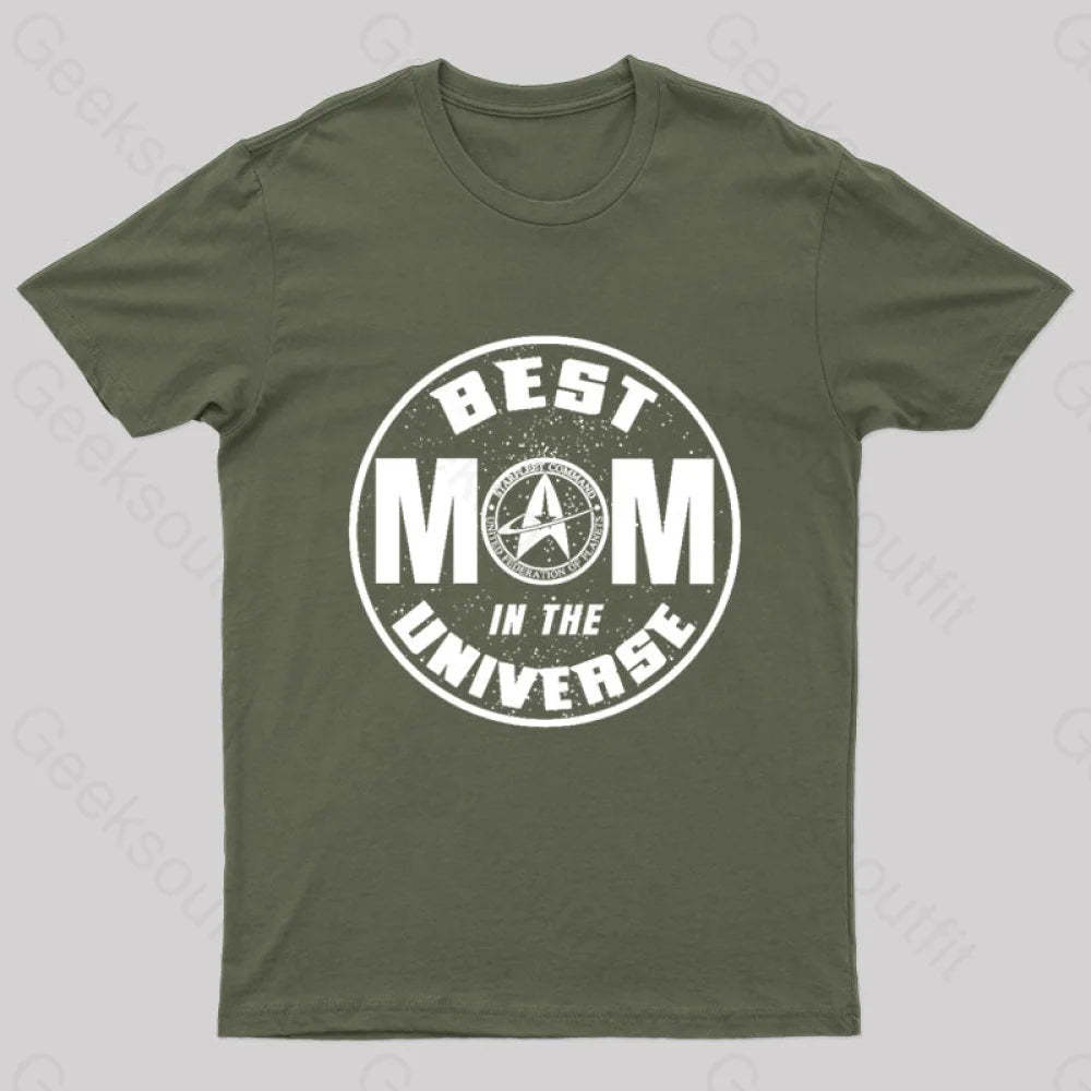 Cosmic Voyage Best Mom In The Universe Geek T-Shirt Army Green / S