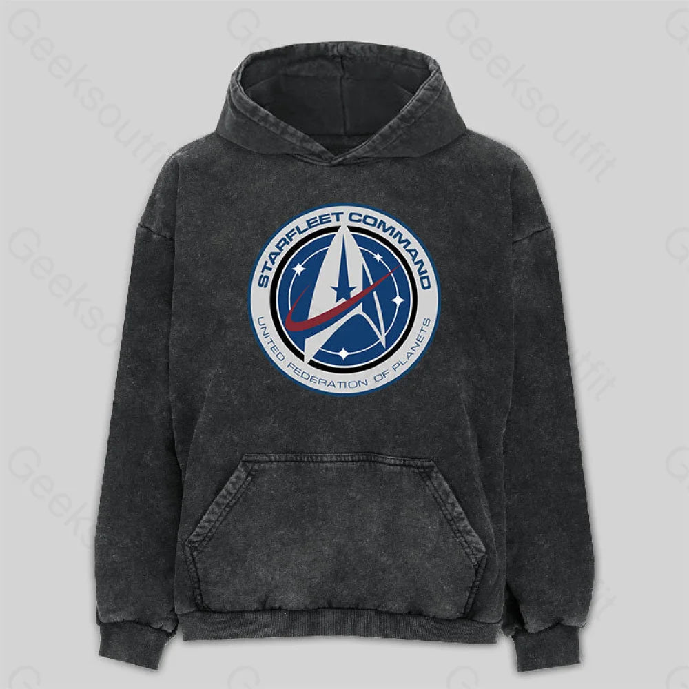 Cosmic Voyage Discovery Starfleet Command Washed Hoodie M