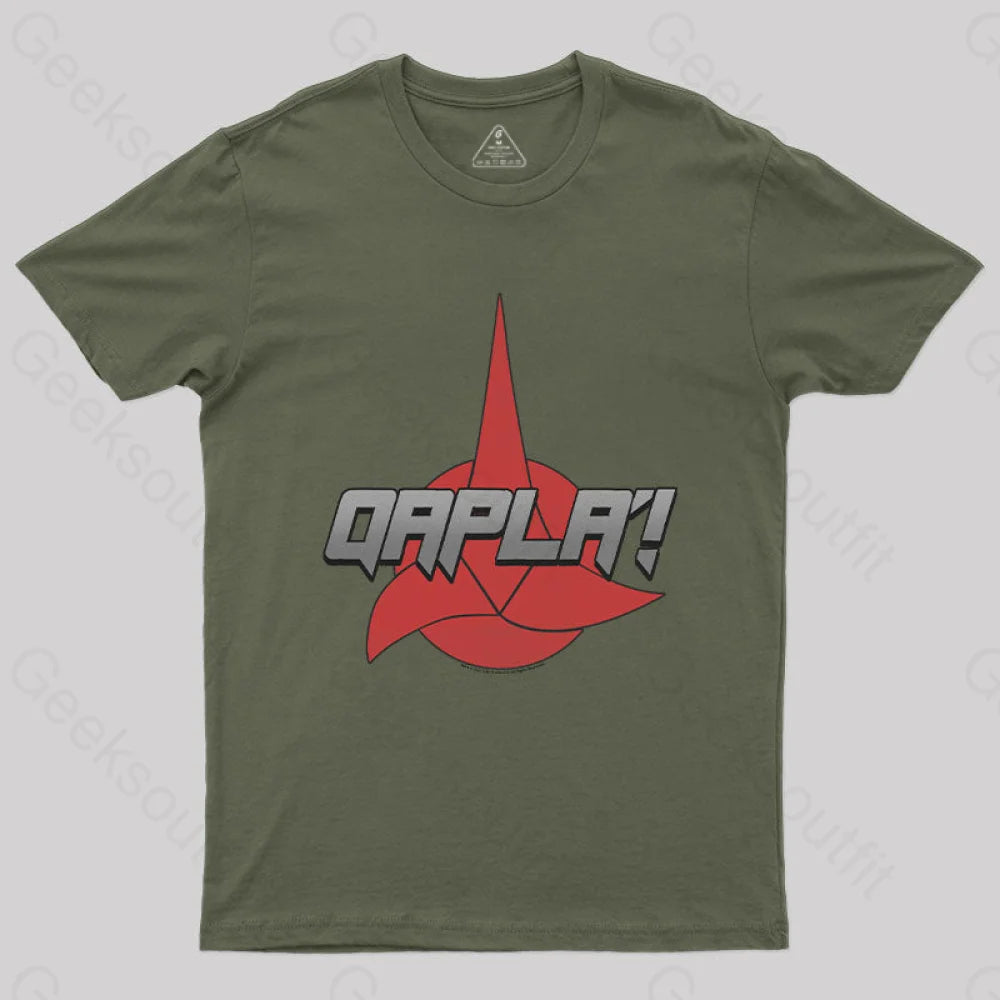 Cosmic Voyage Qapla Nerd T-Shirt Army Green / S