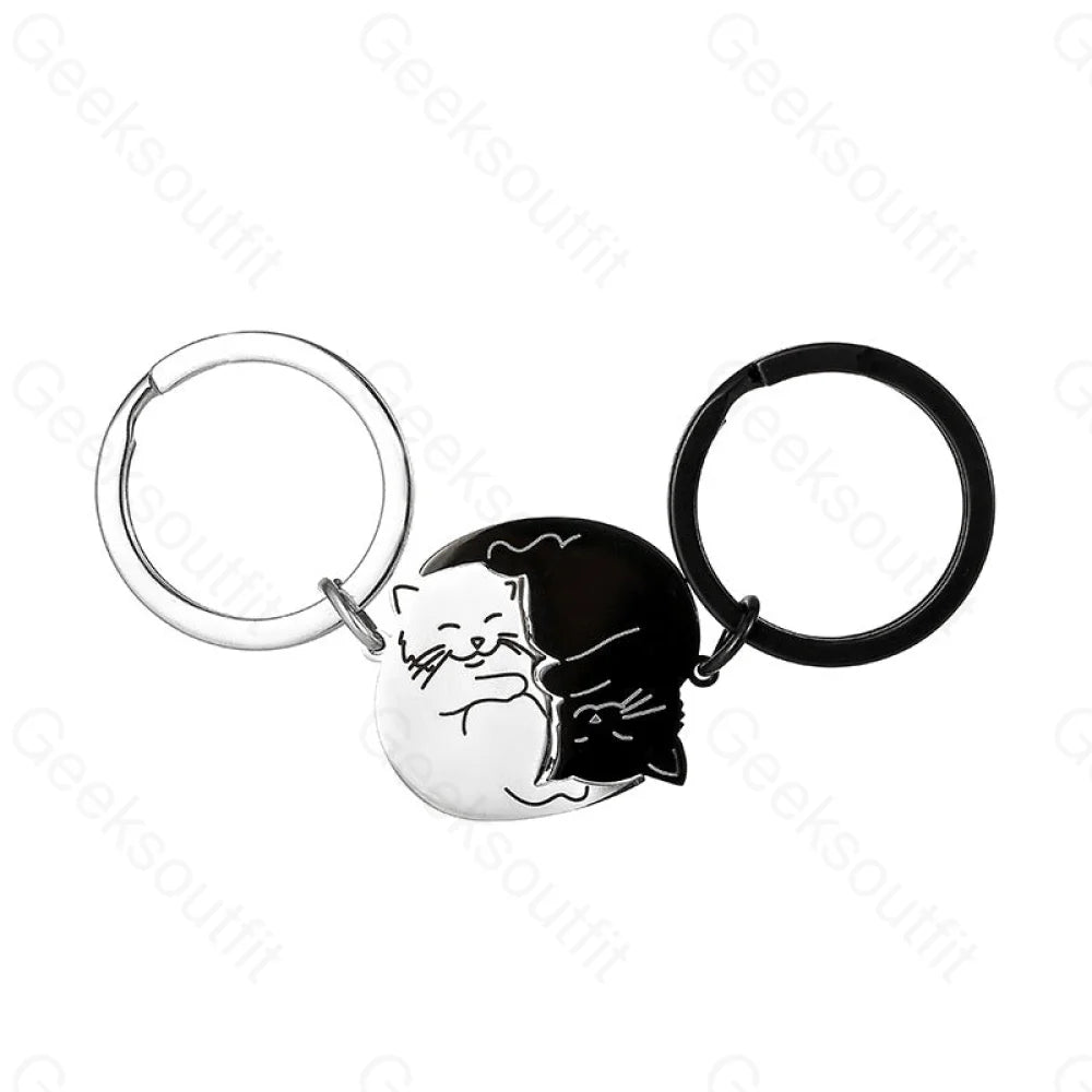 Creative Black And White Cartoon Cat Keychain Pair