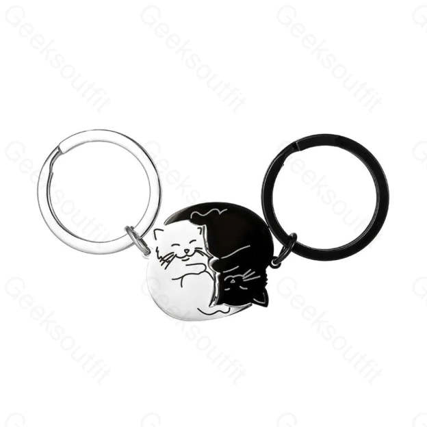 Creative Black And White Cartoon Cat Keychain Pair