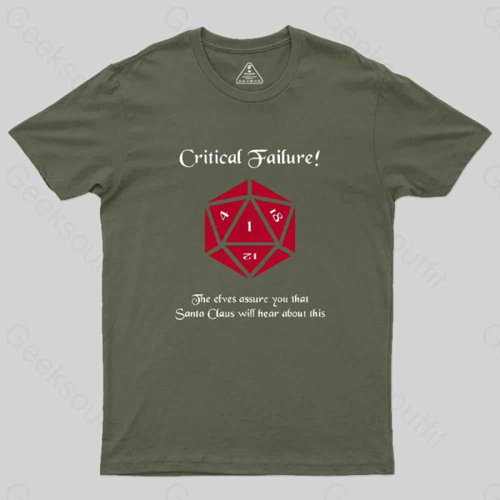 Critical Failure! Made The Naughty List Geek T-Shirt Army Green / S