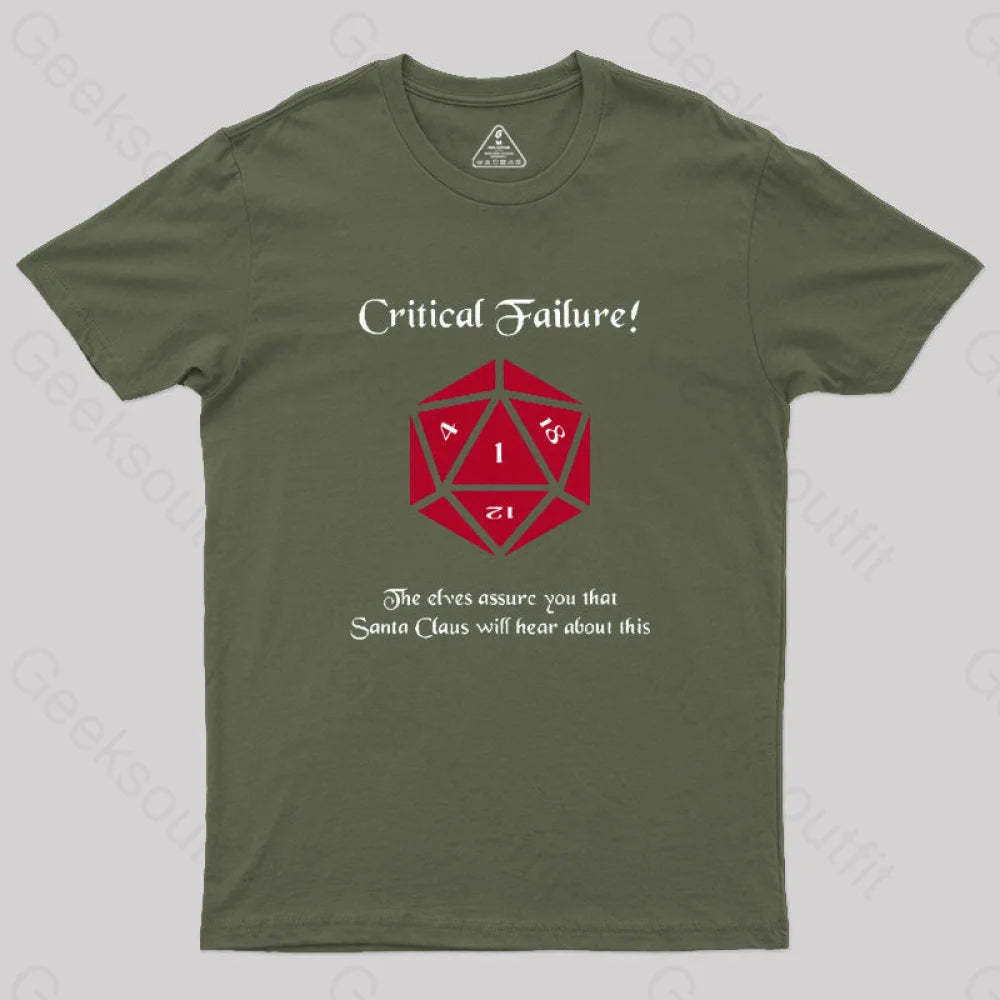 Critical Failure! Made The Naughty List Geek T-Shirt Army Green / S