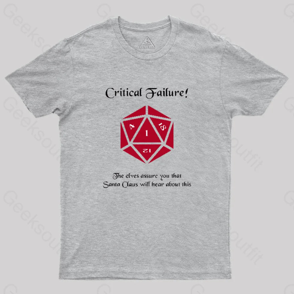 Critical Failure! Made The Naughty List Geek T-Shirt Grey / S