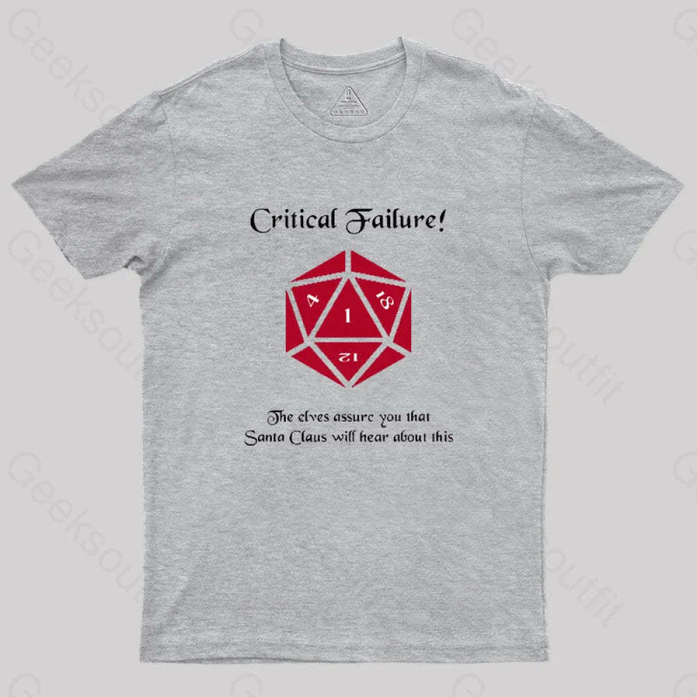 Critical Failure! Made The Naughty List Geek T-Shirt Grey / S