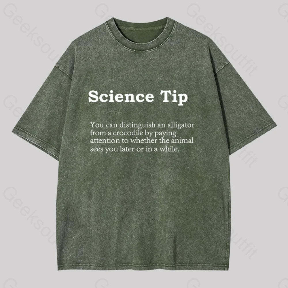 Crocodile Alligator Funny Science Tip Washed T-Shirt Army Green / S