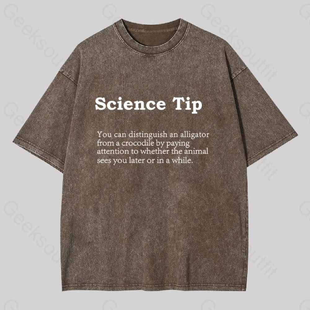 Crocodile Alligator Funny Science Tip Washed T-Shirt Coffee / S