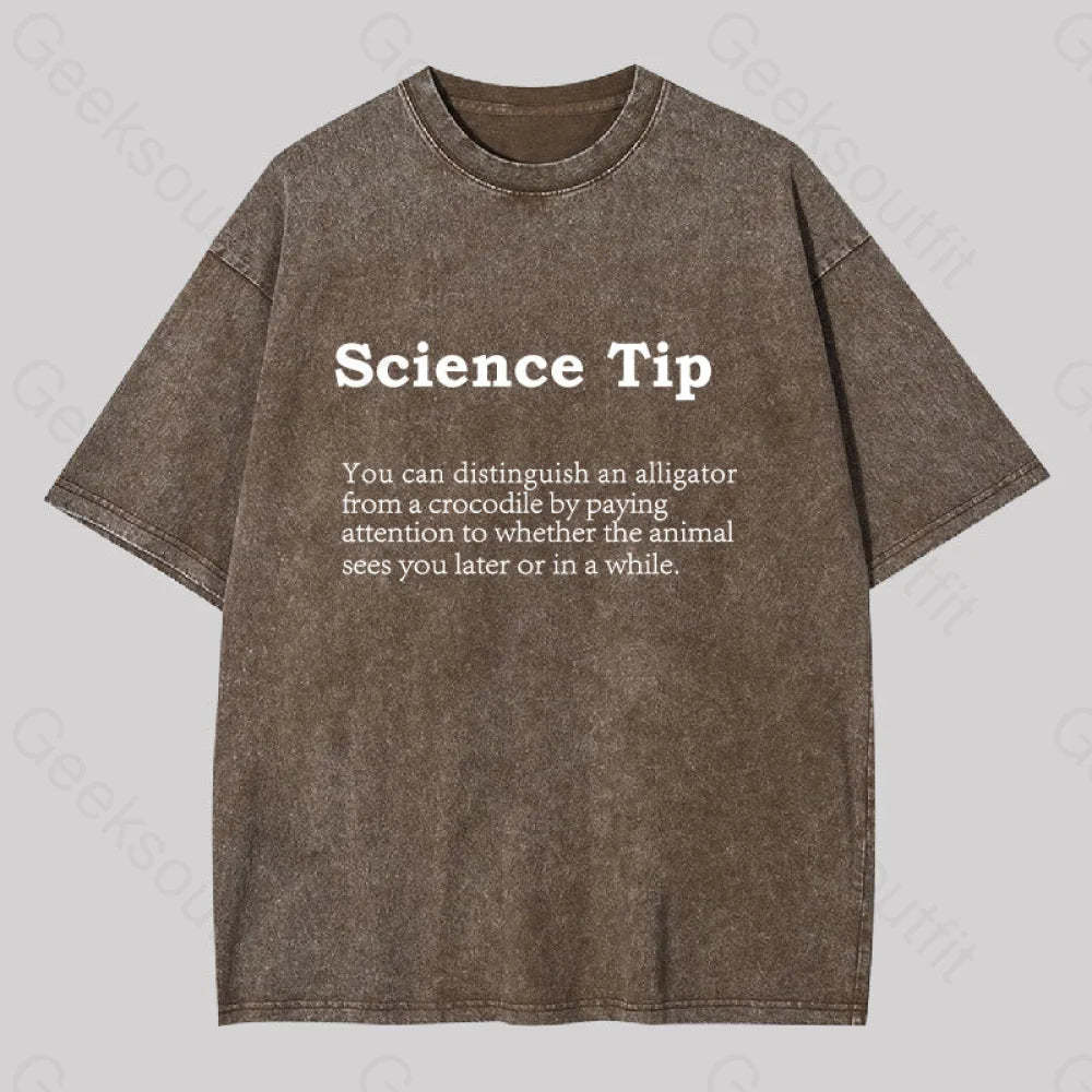 Crocodile Alligator Funny Science Tip Washed T-Shirt Coffee / S