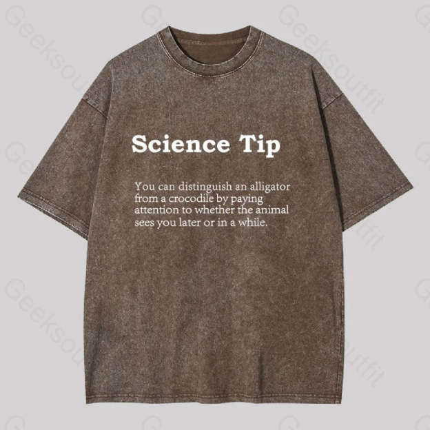 Crocodile Alligator Funny Science Tip Washed T-Shirt Coffee / S