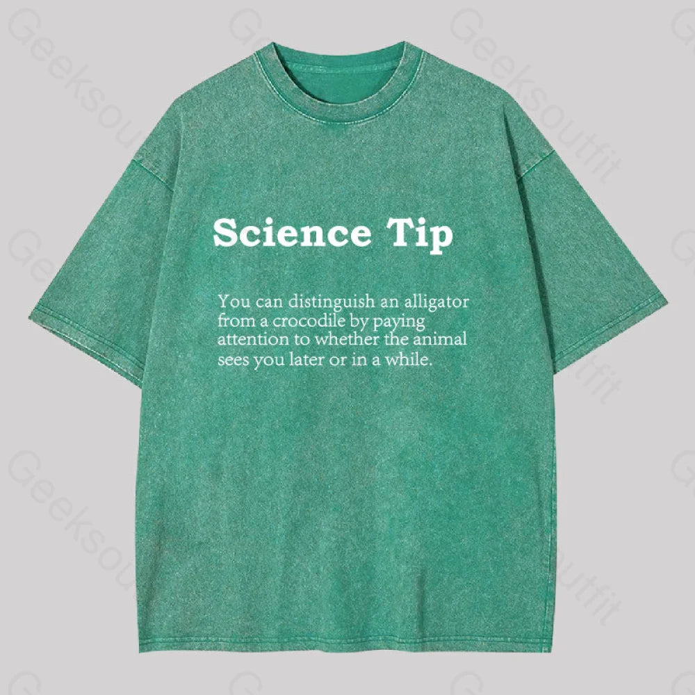 Crocodile Alligator Funny Science Tip Washed T-Shirt Grass Green / S