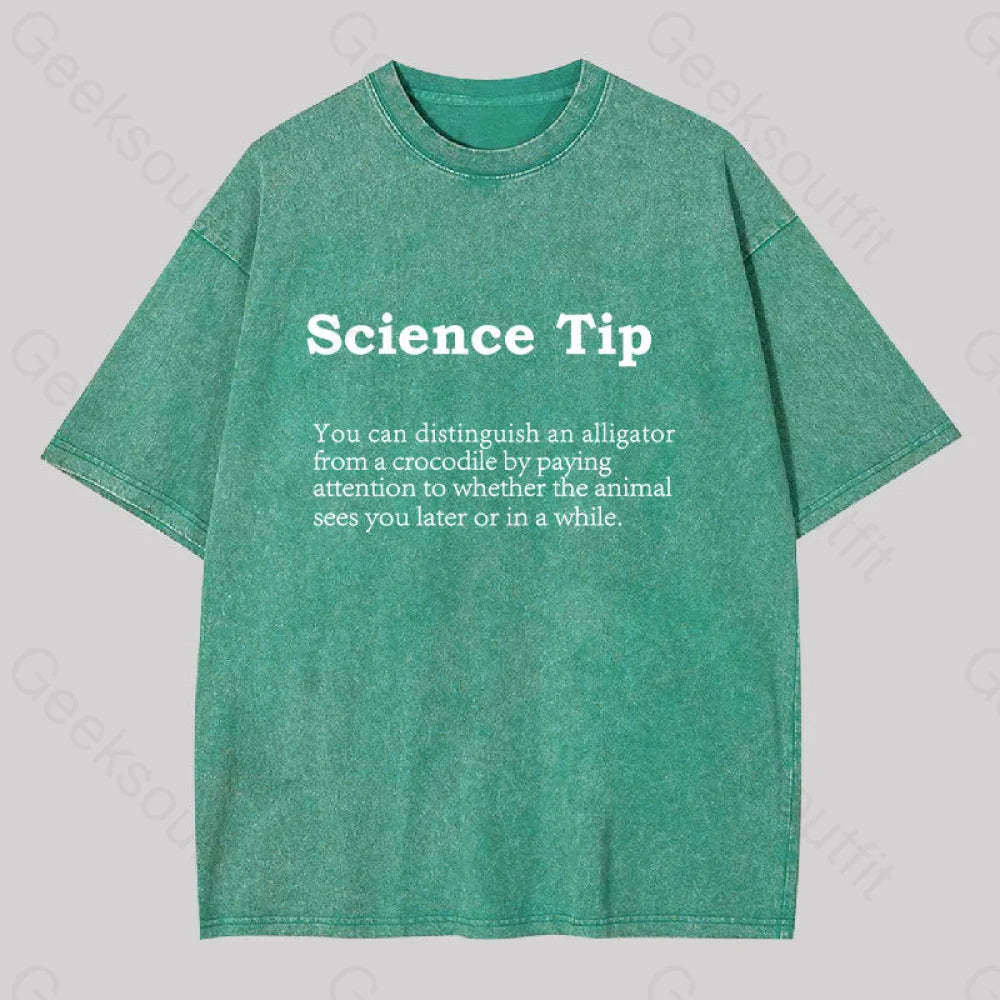 Crocodile Alligator Funny Science Tip Washed T-Shirt Grass Green / S