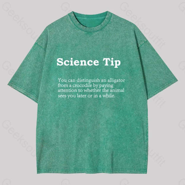 Crocodile Alligator Funny Science Tip Washed T-Shirt Grass Green / S