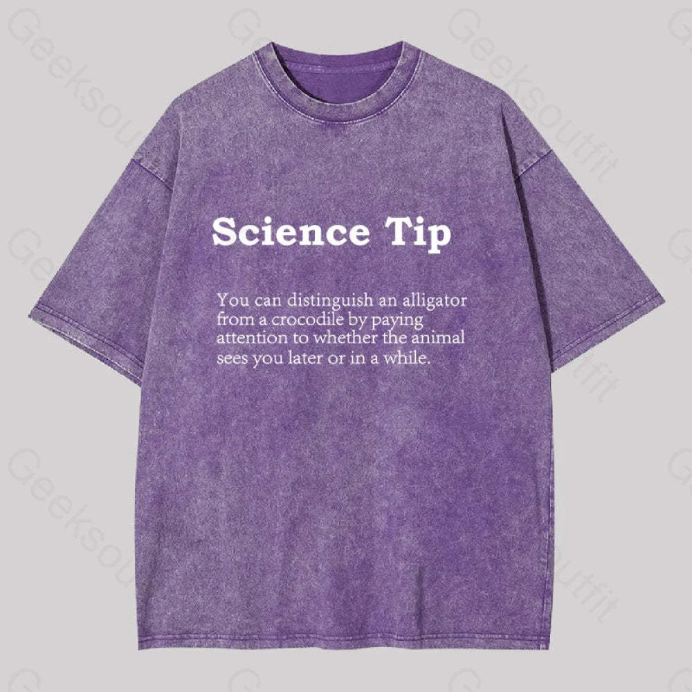 Crocodile Alligator Funny Science Tip Washed T-Shirt Purple / S