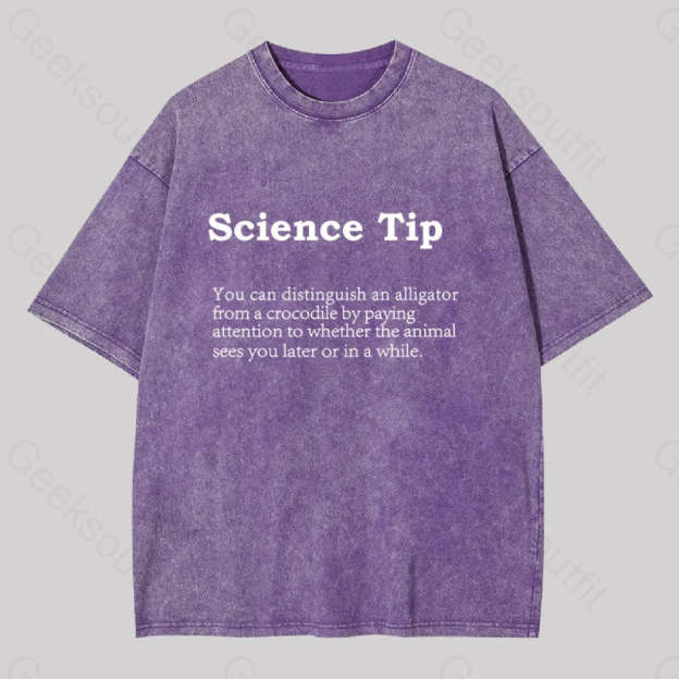 Crocodile Alligator Funny Science Tip Washed T-Shirt Purple / S