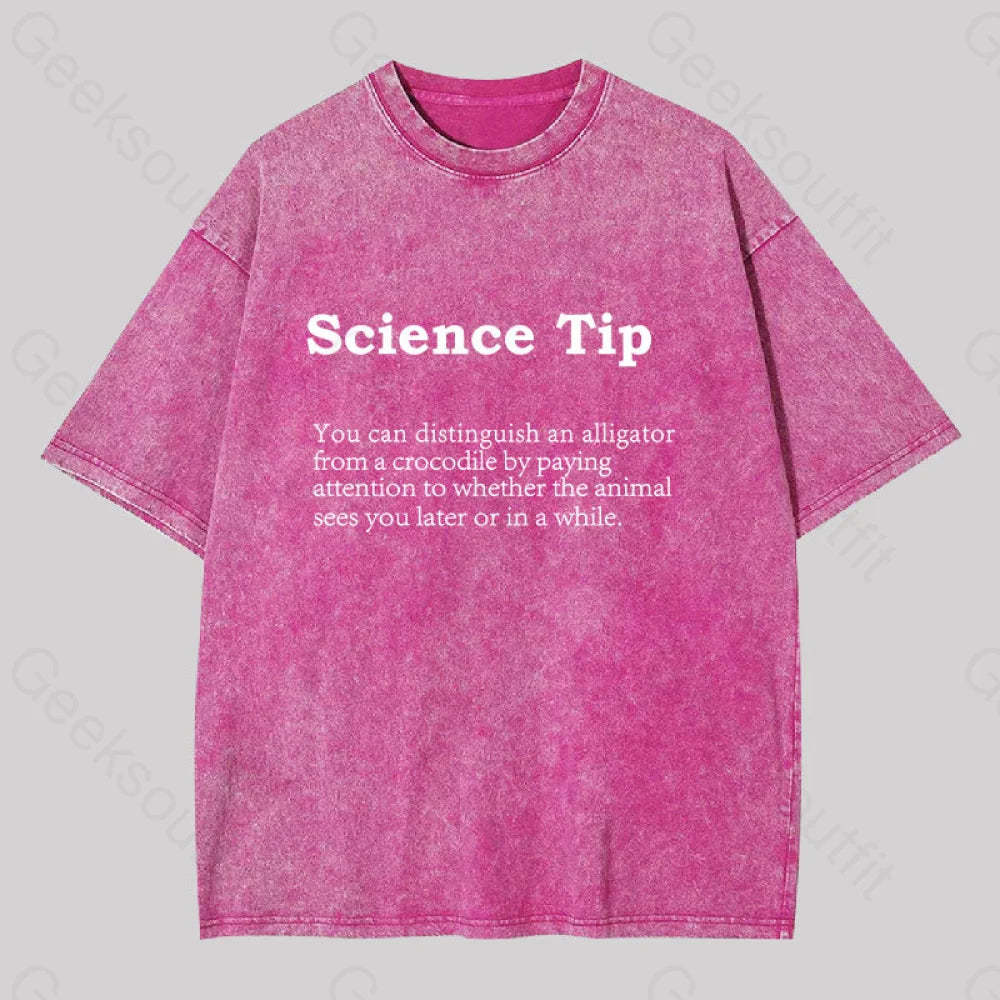 Crocodile Alligator Funny Science Tip Washed T-Shirt Rose Red / S