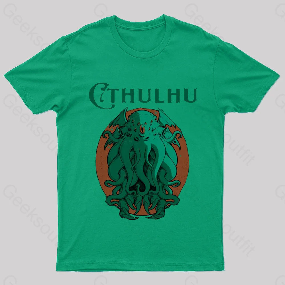 Cthulhu Magazine Nerd T-Shirt Green / S