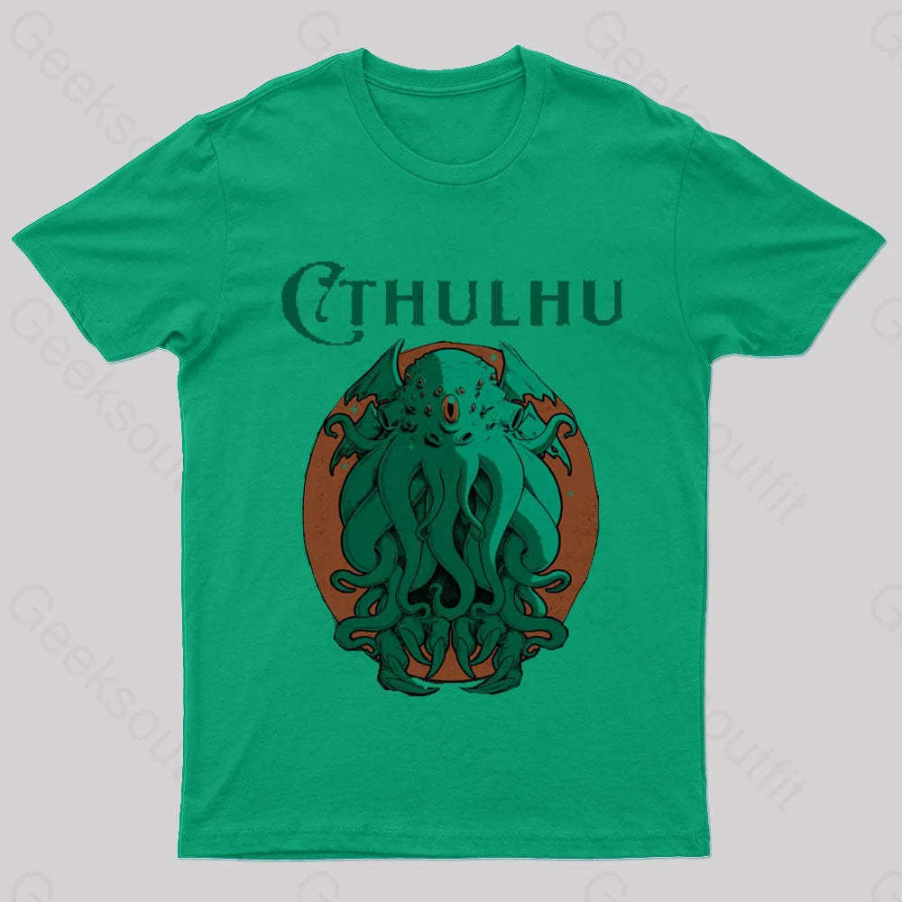 Cthulhu Magazine Nerd T-Shirt Green / S