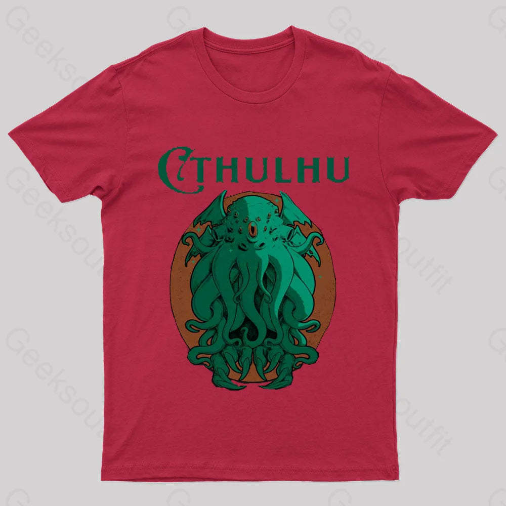 Cthulhu Magazine Nerd T-Shirt Red / S