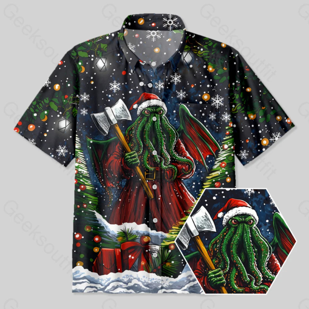 Cthulhu Santa Claus Button Up Pocket Shirt Yc