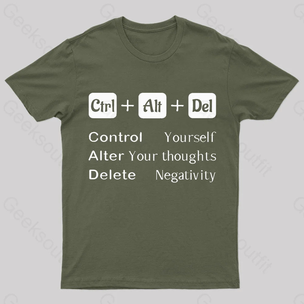 Ctrl Alt Del Quote Nerd T-Shirt Army Green / S