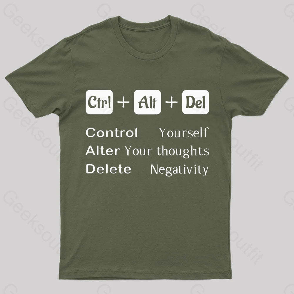 Ctrl Alt Del Quote Nerd T-Shirt Army Green / S