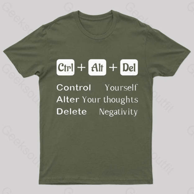 Ctrl Alt Del Quote Nerd T-Shirt Army Green / S
