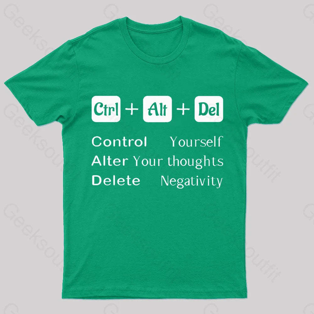 Ctrl Alt Del Quote Nerd T-Shirt Green / S