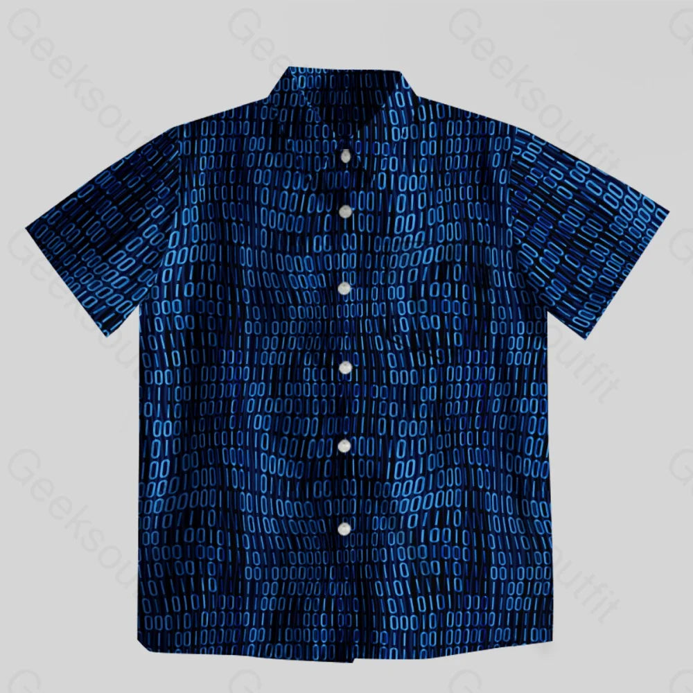 Curved Binary Computer 1s and 0s Blue Button Up Pocket Shirt - Geeksoutfit