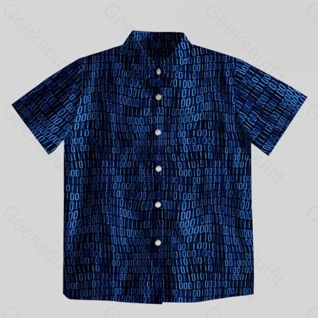 Curved Binary Computer 1s and 0s Blue Button Up Pocket Shirt - Geeksoutfit