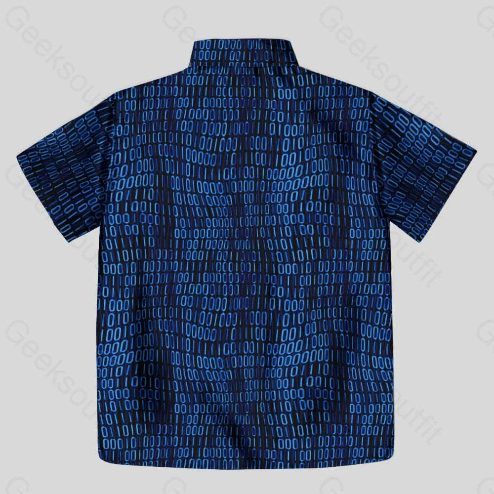 Curved Binary Computer 1s and 0s Blue Button Up Pocket Shirt - Geeksoutfit
