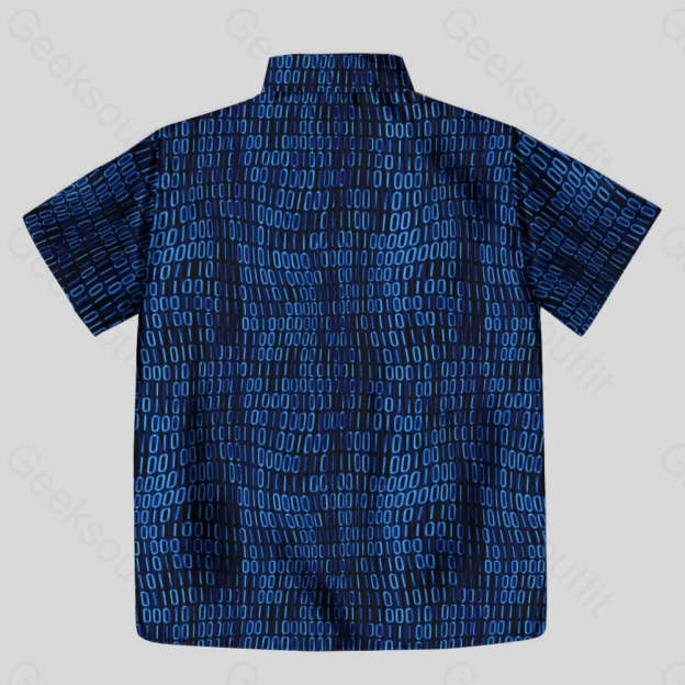 Curved Binary Computer 1s and 0s Blue Button Up Pocket Shirt - Geeksoutfit