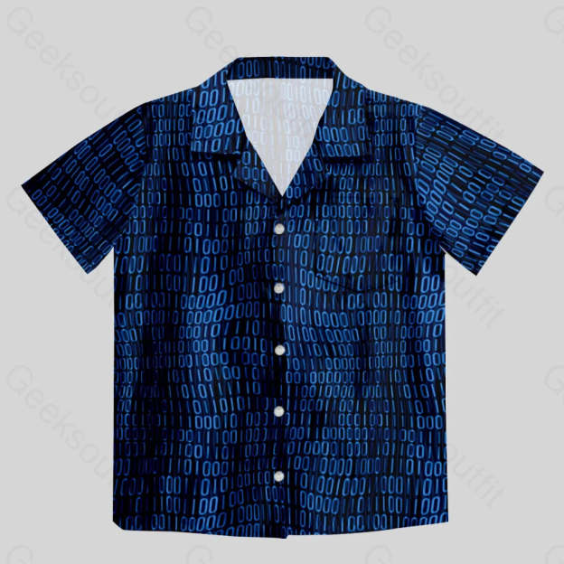 Curved Binary Computer 1s and 0s Blue Button Up Pocket Shirt - Geeksoutfit