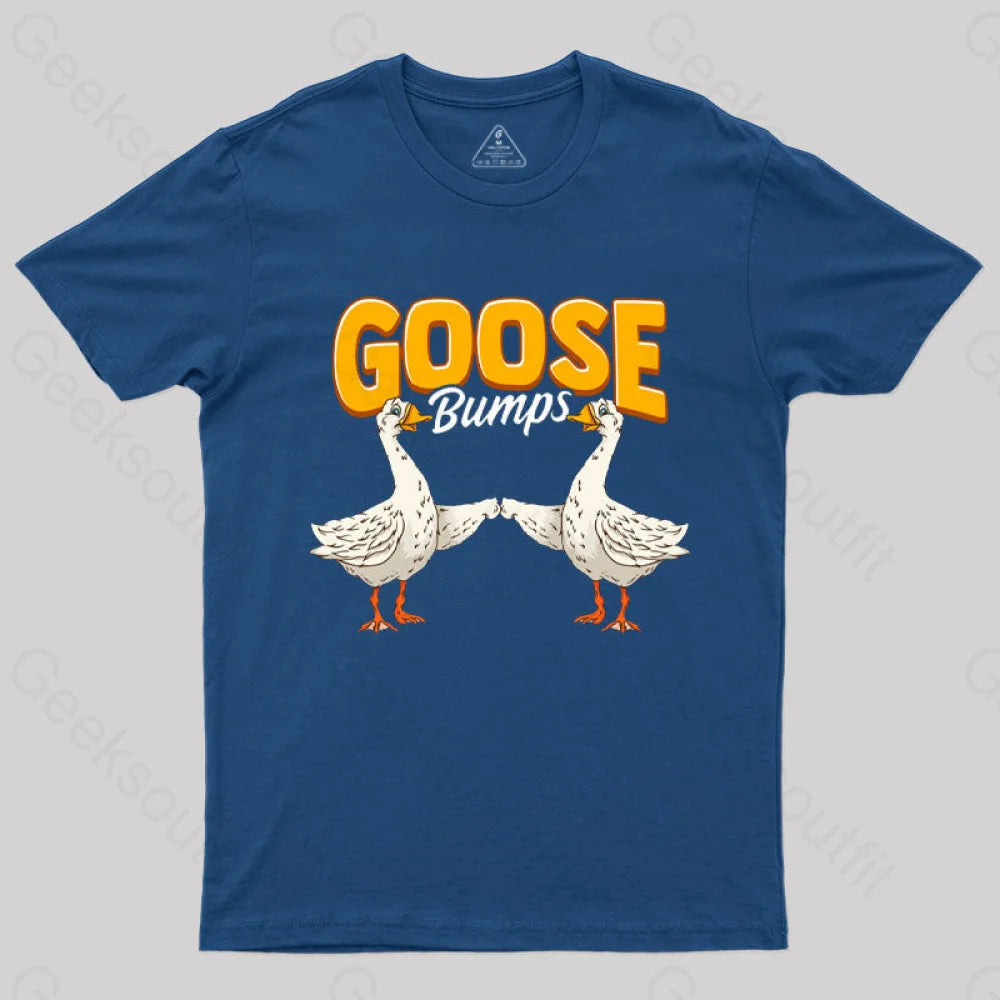 Cute & Funny Goose Bumps Animal Pun T-Shirt Navy / S