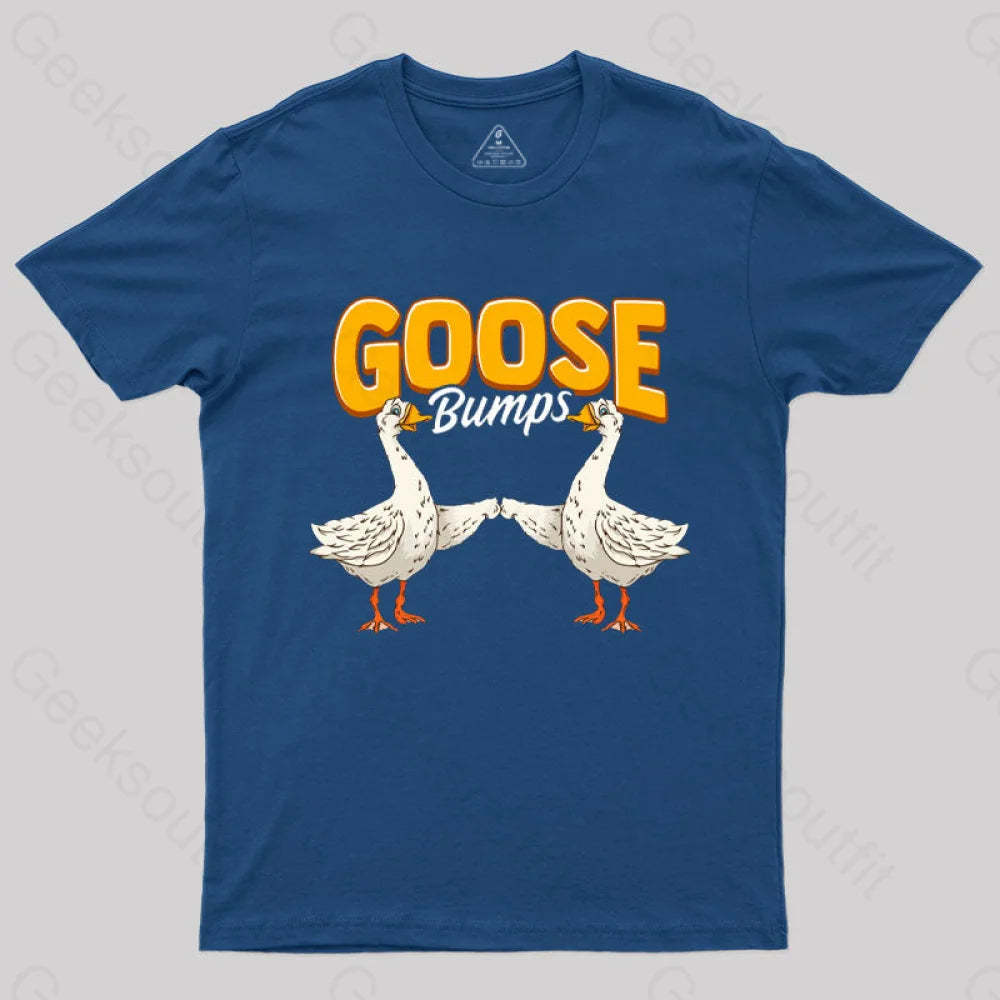 Cute & Funny Goose Bumps Animal Pun T-Shirt Navy / S