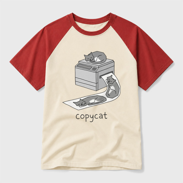 Copycat Printer Nap Graphic Geek Retro Raglan T-Shirt