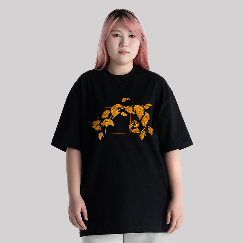 Autumn Wind Blowing Leaves in Fibonacci Unisex Oversized T-shirt