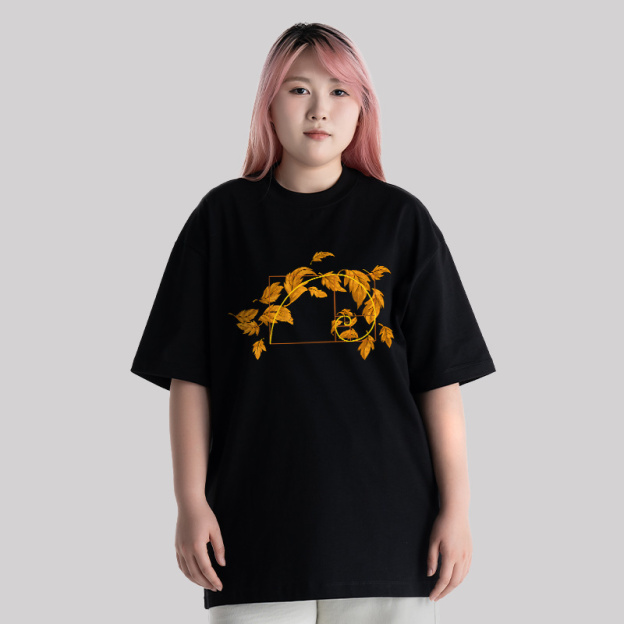 Autumn Wind Blowing Leaves in Fibonacci Unisex Oversized T-shirt