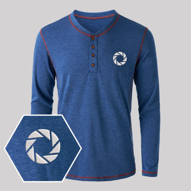 Aperture Embroidered Long Sleeve Henley Shirts
