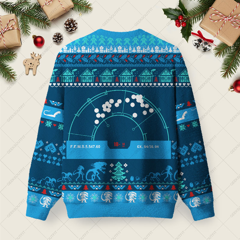 Alien Invasion Ugly Christmas Fuzzy Fleece Sweatshirt