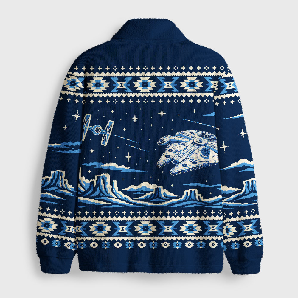 Galactic Space Freighter Geek Shawl Collar Cardigan