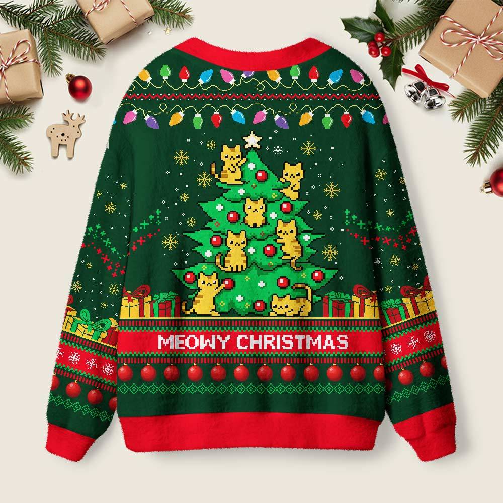 Meowy Christmas Geek Ugly Cardigan Sweaters