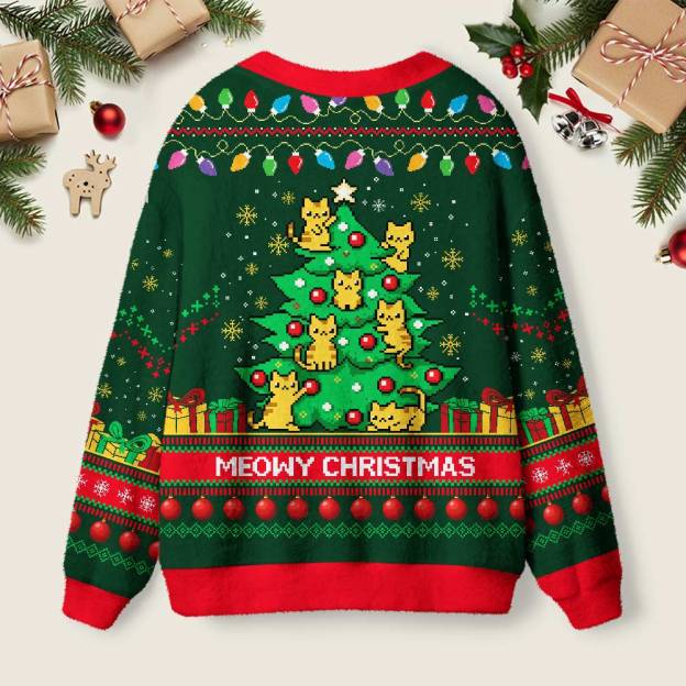 Meowy Christmas Geek Ugly Cardigan Sweaters