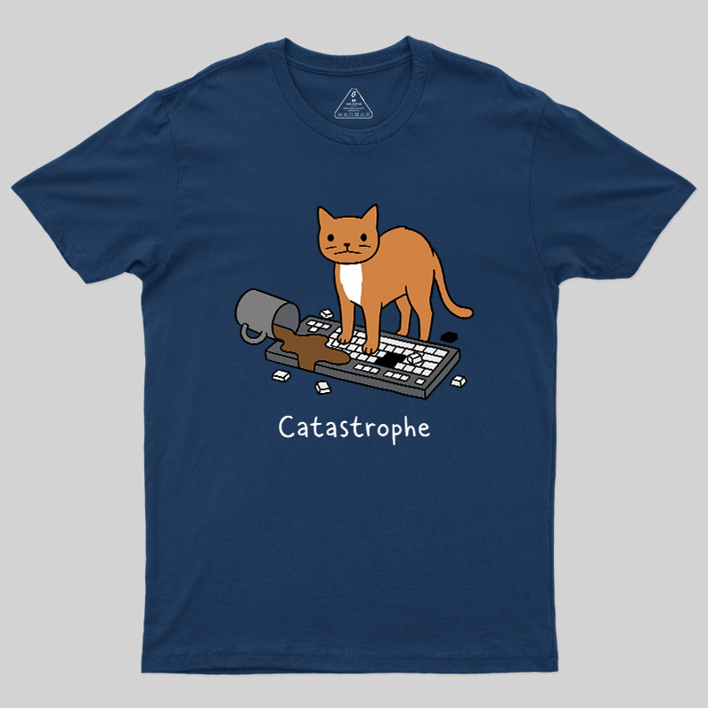 Catastrophe Spilled Coffee Cat Geek T-Shirt