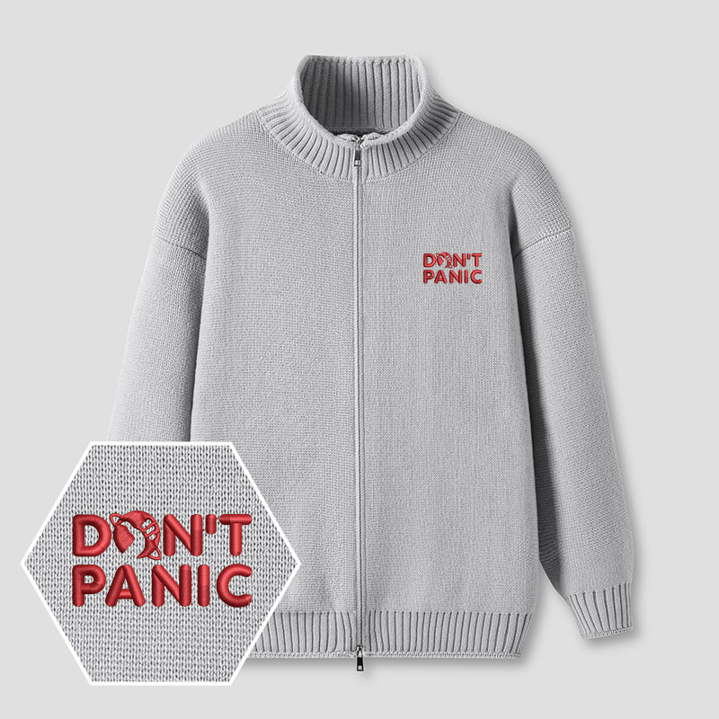 Don't Panic Embroidered Full‑Zip Cardigan