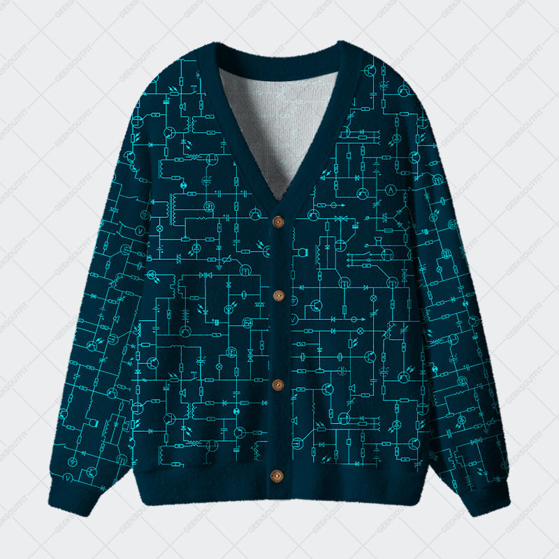 Geeksoutfit Electronic Components Arrow Dark Blue Geek Ugly Cardigan Sweaters for Sale